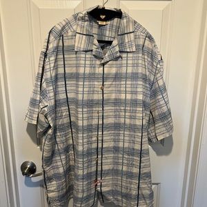 Mens Jos. A Bank Silk Blue White Short Sleeve Button Down Size XL